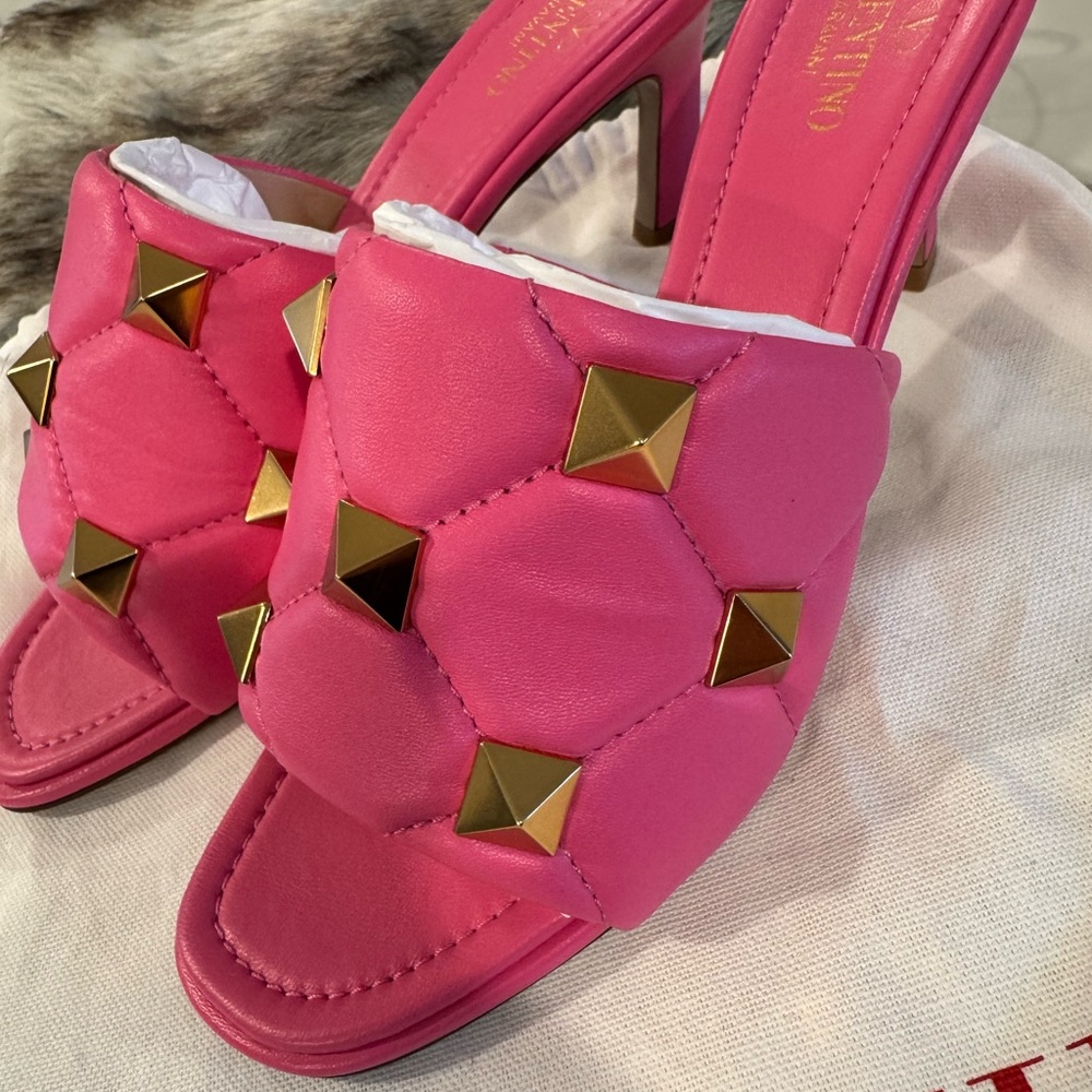 Valentino Garavani Pink Heels with Gold Studs